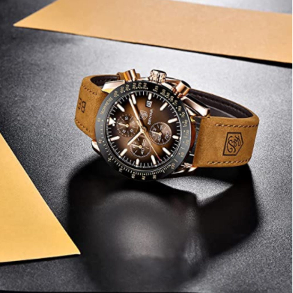 NWT Mens Luxary Benyar Leather Band Watch